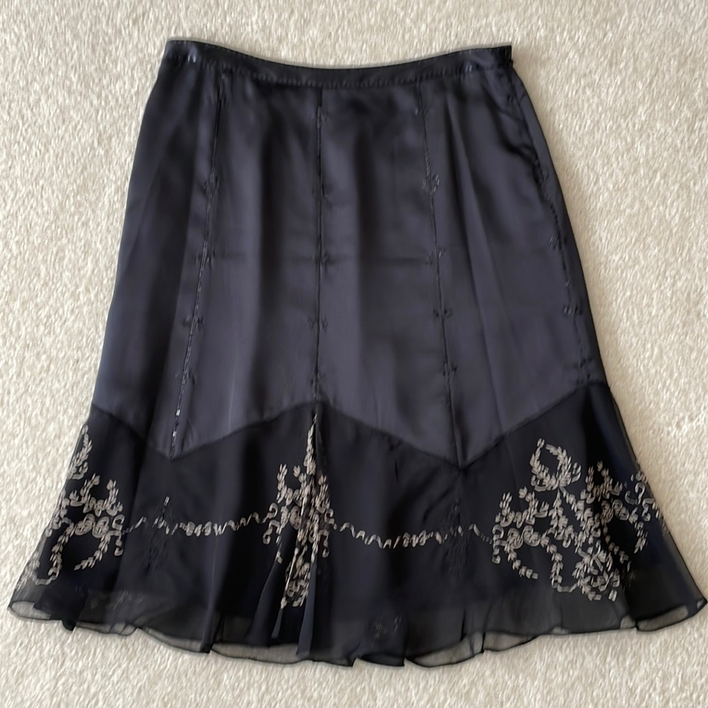 Alfani 100% Silk Embellished Lined Black Patterned Skirt